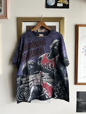 Vintage 90s Chicago Bulls NBA Michael Jordan Magic Johnson T’s All Over Print L • $199.99