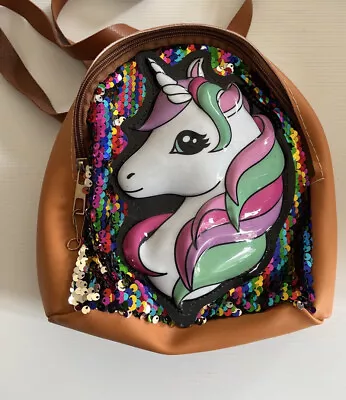 $20 • Buy Light-Up Unicorn Backpack Tan / Sequences/ Rainbow Kids. - VGC Bag!