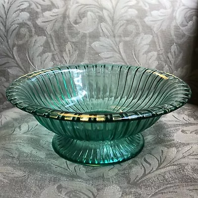 Vintage Fenton 9 Ribbed Footed Translucent Serving Bowl Soft Blue/Green/Clear • $50