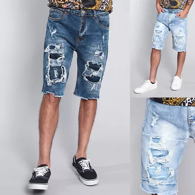 Victorious Men's Trendy Stylish Distressed Ripped Illusion Denim Short DS2047 • $27.95