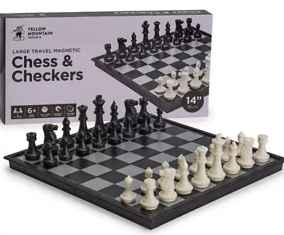 LARGE MAGNETIC TRAVEL CHESS & CHECKERS SET-Folding Board-14  • $22.99