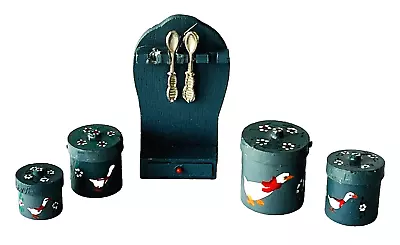 Miniature Dollhouse Kitchen Accessories Hand Painted Canisters & Spoon Rack C • $14.44