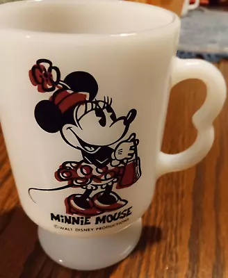 Vintage  Minnie Mouse  Milk Glass 2 Finger Coffee Cup Walt Disney Pedestal Mug • $10