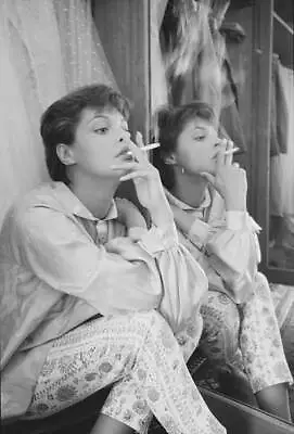 Austrian Actress Nadja Tiller Smoking Beside Mirror During 19th Ve- Old Photo • $5.79