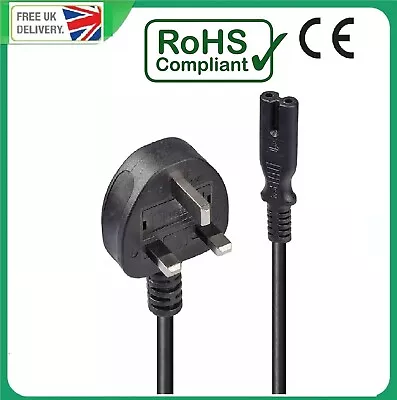 Figure 8 Power Cable UK Plug To C7 Lead For LED TV Samsung/LG/ Panasonic Laptop • £4.95