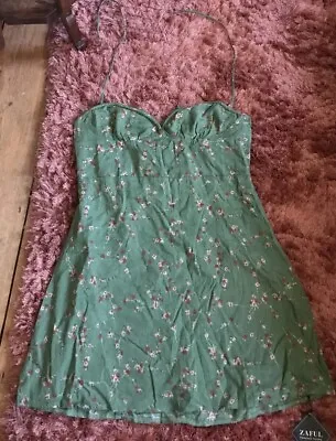 Zaful Summer Dress Nwt Floral Print Strappy Dress Green Brown  Strappy Sz12 • £7.99