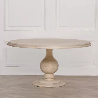 SECONDS 152cm Wooden Large Reclaimed Mango Carved Pedestal Round Dining Table • £699.99