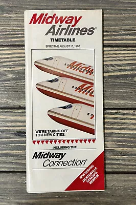 Vintage 1988 August 15 Midway Airlines System Timetable Schedule • $17.99