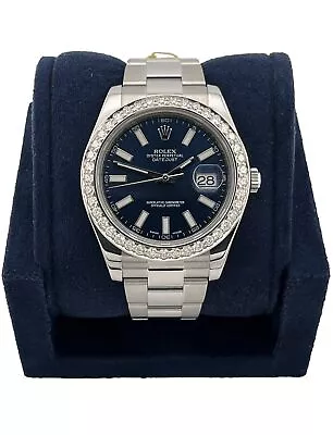 Rolex Datejust II 41MM Factory Blue Dial Watch W/ 2.50ct Diamond Bezel 116300 • $13000