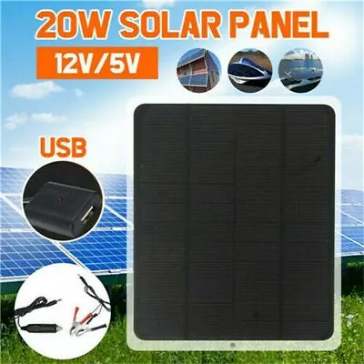 Portable 12V 20W Car Van Boat Caravan Camper Solar Panel Battery Charger Kit Set • £12.29