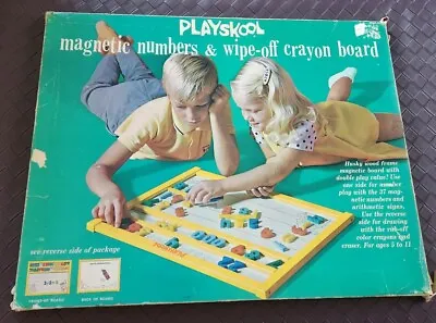 Vintage 1960s Playskool Magnetic Spelling Number Crayon Board W/ Letters/Numbers • £77.10