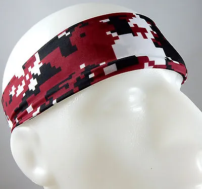 NEW! Super Soft Maroon Black White Digital Camo Headband Sports Running Workout • $8.99