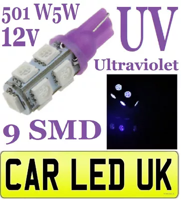 ✅ 1 X UV ULTRAVIOLET LED 9 SMD 12v DC Bulb 11LM ✅ PUSHFIT WEDGE 501 • £2.89