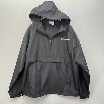 Champion Men's Black Quarter Zip Windbreaker Jacket Size XL Packable EUC • $25