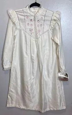 Vintage Barbizon Cuddleskin Nightgown Womens S Ivory White Satin Lace Embroidery • $49.88