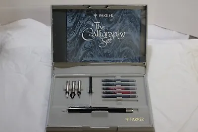 £17.36 • Buy Parker The Calligraphy Set Fountain Pen Ink Cartridges Red Black Blue Nibs