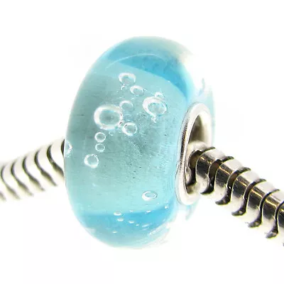 925 Sterling Silver Core Rondelle Bubble Glass Bead For European Charm Bracelet • $10.98