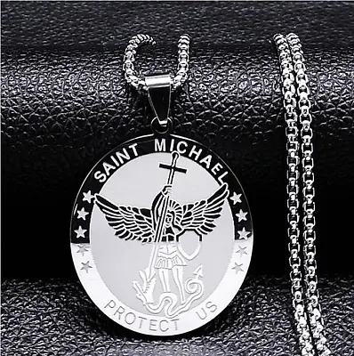 Saint Michael Archangel Silver Gold Necklace Pendant Sacred Geometry Spiritual • $16.99