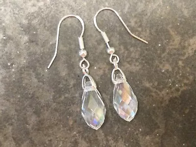 $15 • Buy NEW Aurora Borealis Austrian Crystal Teardrop Earrings With Sterling Silver Hook
