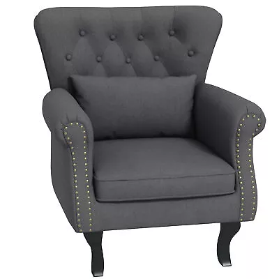 HOMCOM Vintage Armchair Wingback Accent Chair With Naihead Trim Dark Grey • £135.99