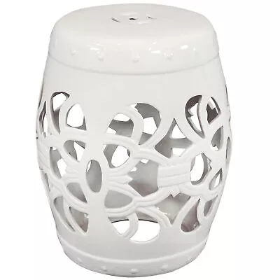 18 In Knotted Quatrefoil Ceramic Glaze Garden Stool - White By Sunnydaze • $98.95