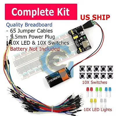 830 Point Solderless Breadboard 65 Pcs Jumper Cable Mb-102 Power Supply Module • $8.49