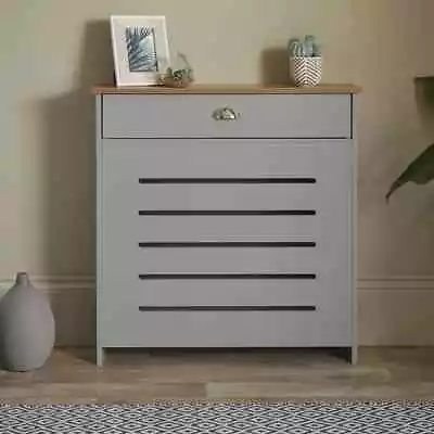 NEW Small Radiator Cover With Drawer & Oak-Effect Top In Grey RRP £99 #3 • £49.99