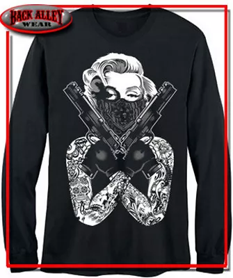 MARILYN MONROE Masked GANGSTER LONG SLEEVE SHIRT TATTOO GUNS M-3XL Bandana • $19.99