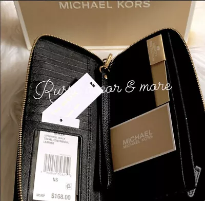 MICHAEL KORS MERCER ZA Travel Continental Pebbled Leather Black NWT • $129