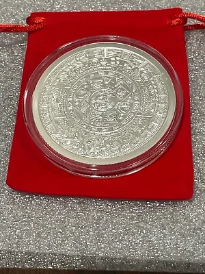 5 Oz .999 FINE SILVER Aztec Calendar Round IN A CAPSULE & GIFT POUCH • $179.99