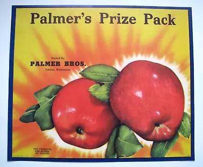 Original PALMER'S PRIZE PACK Apple Crate Label Palmer Brothers Yakima Washington • $24.99