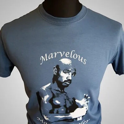 Marvelous Marvin Hagler T Shirt Retro Tribute Boxing Middleweight Champion Blue • £14.99