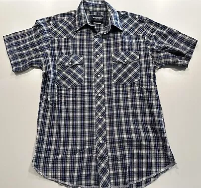 Vintage Wrangler Mens Shirt Sz Medium Western Cowboy Pearl Snaps Short Sleeve • $20
