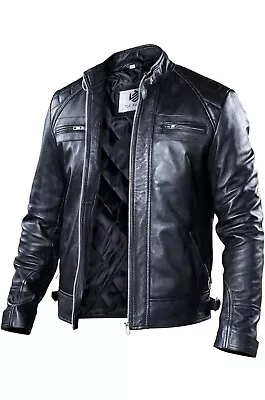 TLC Fashion Soft Leather Motorcycle Jacket Men - Black Real Leather Jacket M • $98.98