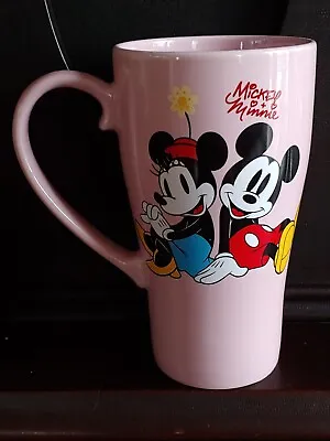 Vintage Disney Store Mickey & Minnie Mouse Tall Pink 14oz Coffee Tea Latte Mug! • $6.99