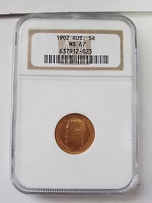 1902 5 Roubles Russia Gold Coin Nicholas II MS 67 #D • $699.99