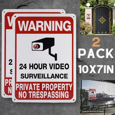2-Pack 24 Hour Video Surveillance Private Property No Trespassing Aluminum Sign • $13.89
