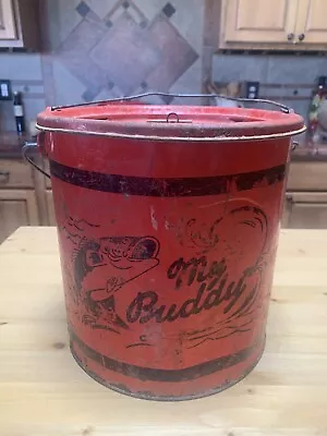 Vintage Red “My Buddy” Metal Minnow Bucket • $34