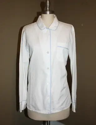 Thomas Mason For J.crew White Long Sleeve Pajama Top Contrast Piping Medium 4 6 • $25