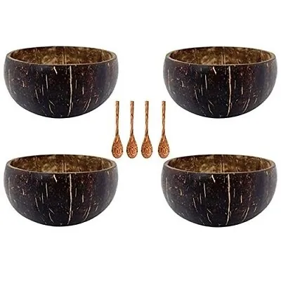 4 Coconut Shell Bowls Premium Bowls And Wooden Spoon Set For Serving A S • $9.99