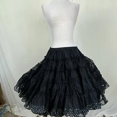 Square Dance Petticoat Black / Silver Polka Dot Ruffle 2 Layer Kruening Fashion  • $79