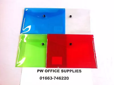 4 X  A5 PLASTIC DOCUMENT WALLETS A5 ASSORTED POPPERS • £3.30