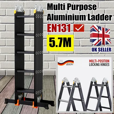 5.7M Multi Purpose Extension Folding Aluminum Ladder Step Multi Function Tool UK • £139.97