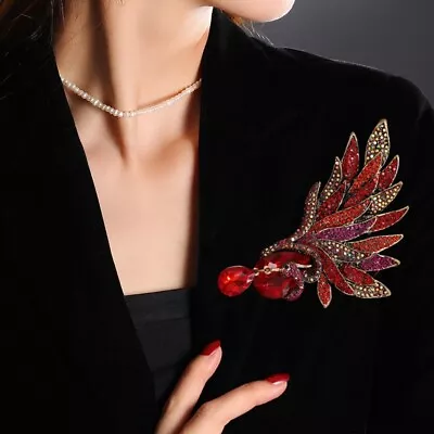 Vintage Peacock Phoenix Bird Woman Brooch Pin Red Crystal Rhinestone Corsage • $7.82