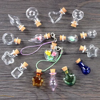 5PCS Mini Wishing Bottle Empty Corks Glass Vial Necklace Drop Clear DIY Ornament • $2.21