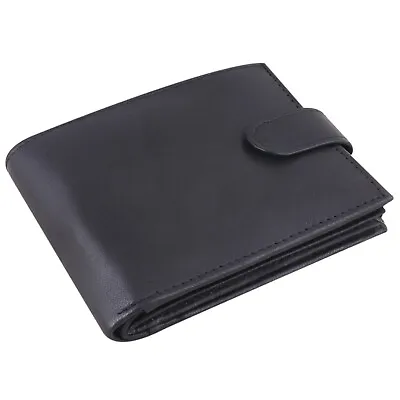 RFID Soft Real Leather Wallet With Zip Pocket Coin Pouch 2 ID Window #335 Black • £7.99