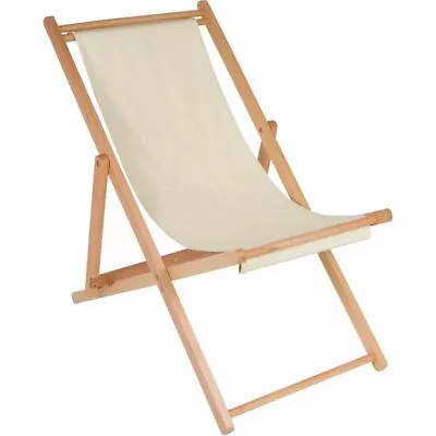 Cabana Reclining Beach Chair Beechwood & Cotton Canvas Vintage Style • $95