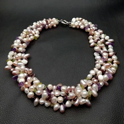 $26 • Buy 4 Strands 19'' Pearl Prehnite Amethyst Garnet Necklace