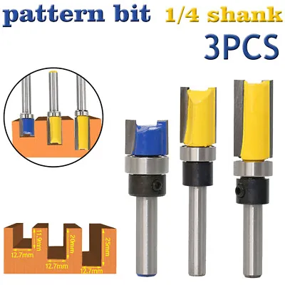 £5.99 • Buy 3Pcs 1/4  Shank Straight Flush Trim Router Bit Set Wood Template Milling Cutter