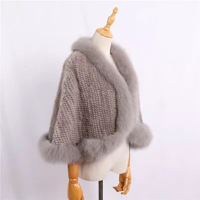 Women's Winter Mink Fur Knitted Shawl Wrap Opera Cape Fox Fur Triming Pashmina • $169.50